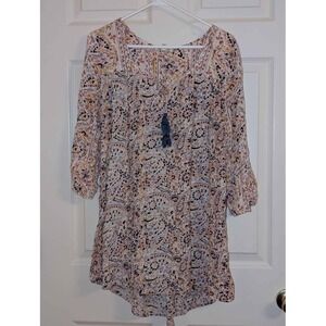 Billabong Boho Tunic Top Large Paisley Print Tassel Flowy Rayon Festival Blouse
